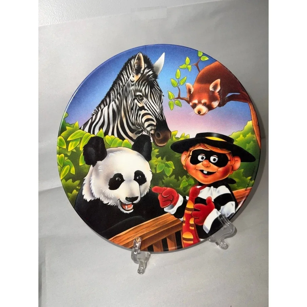 Vintage 1996 McDonald Hamburglar Zoo Animals Melamine Plate Panda Zebra Fun